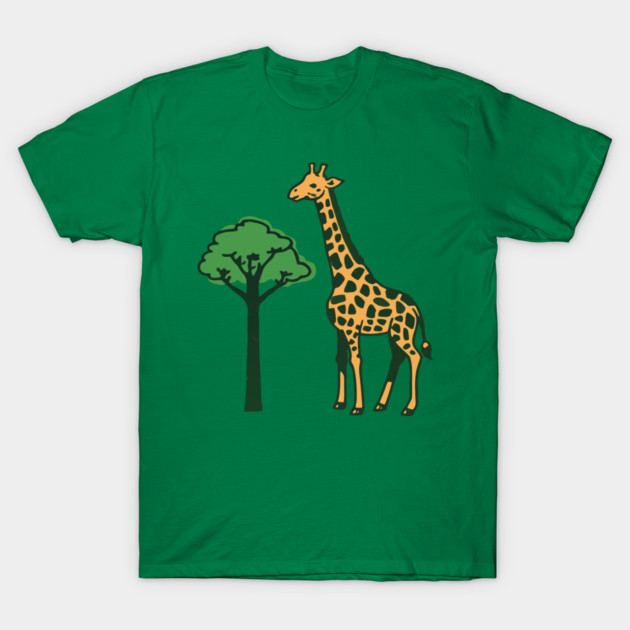 Giraffe and Tree Illustration – Minimal Safari Animal Art T-Shirt by DonWillisJrArt