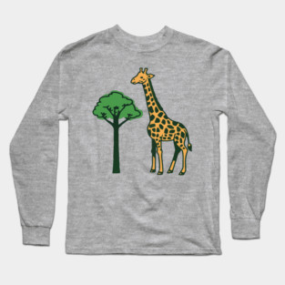 Giraffe and Tree Illustration – Minimal Safari Animal Art Long Sleeve T-Shirt