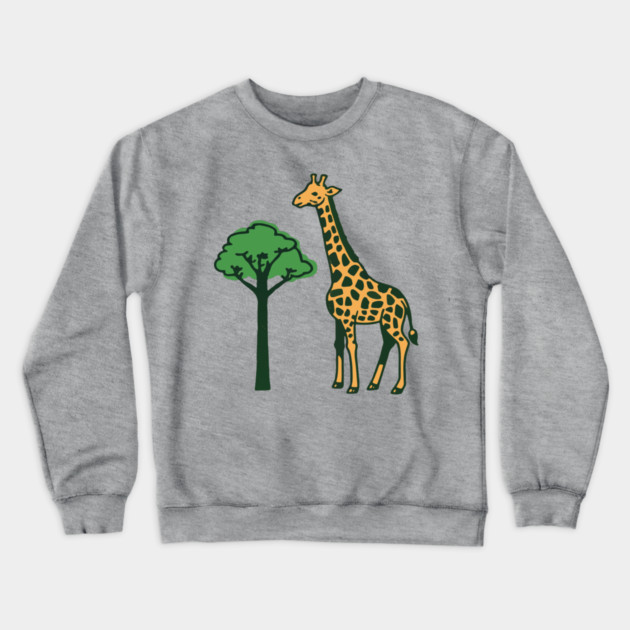 Giraffe and Tree Illustration – Minimal Safari Animal Art Crewneck Sweatshirt by DonWillisJrArt