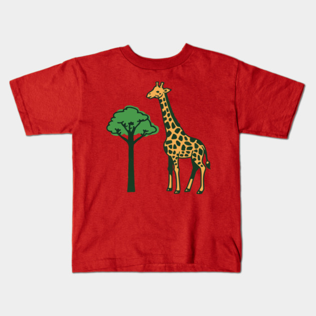 Giraffe and Tree Illustration – Minimal Safari Animal Art Kids T-Shirt by DonWillisJrArt