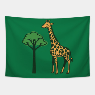 Giraffe and Tree Illustration – Minimal Safari Animal Art Tapestry
