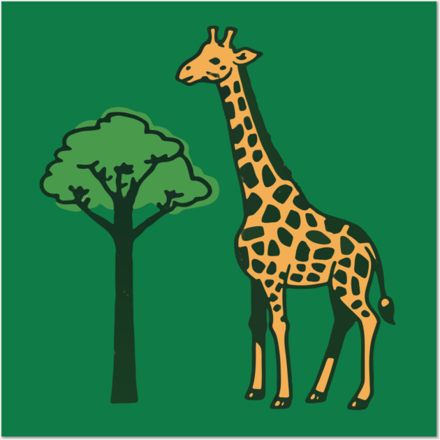 Giraffe and Tree Illustration – Minimal Safari Animal Art Wall Art by DonWillisJrArt