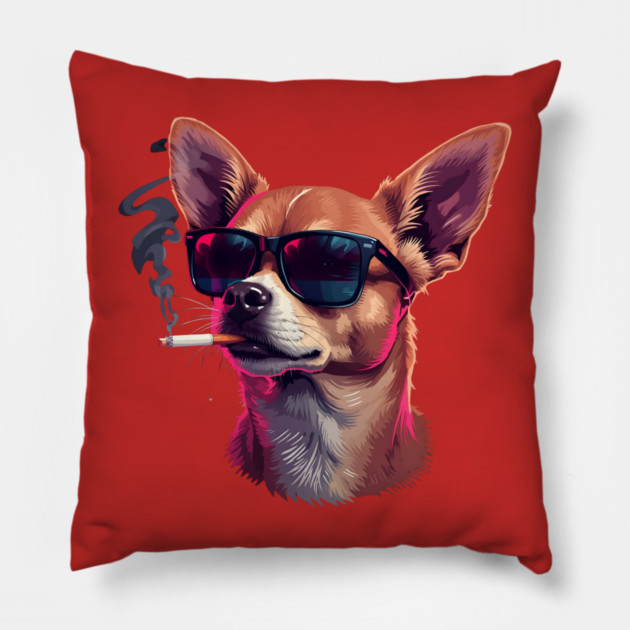 Chihuahua Dog Smoking Meme Pillow by The WYLD Tribe