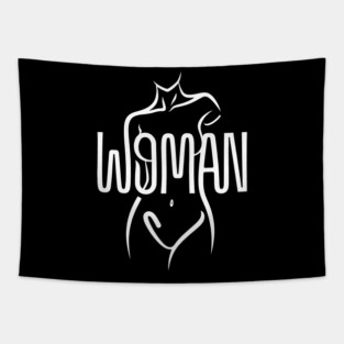 Woman Power Feminine Line Art Silhouette Empowerment Design Tapestry