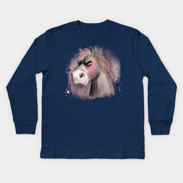 Grumpy Horse Kids Long Sleeve T-Shirt by H. R. Sinclair