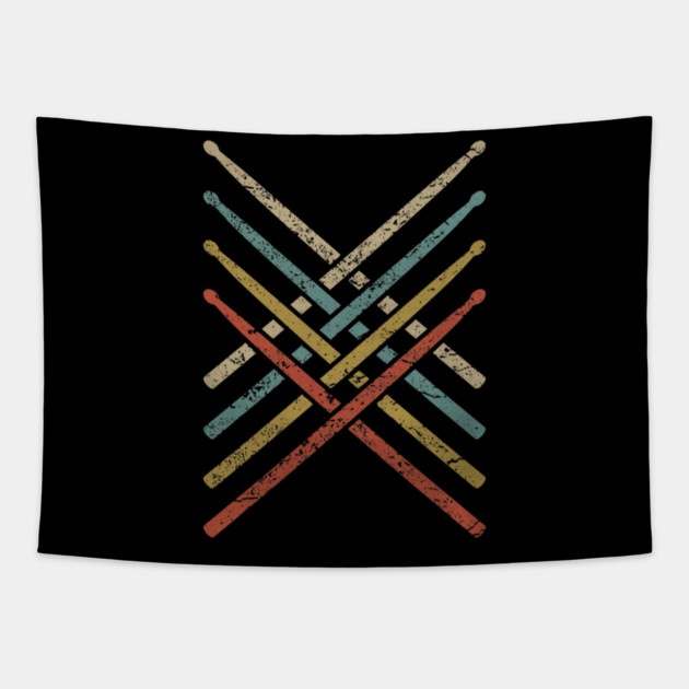 Retro Vintage Drummer 70s 80s Distressed Drum Sticks Tapestry by yangho