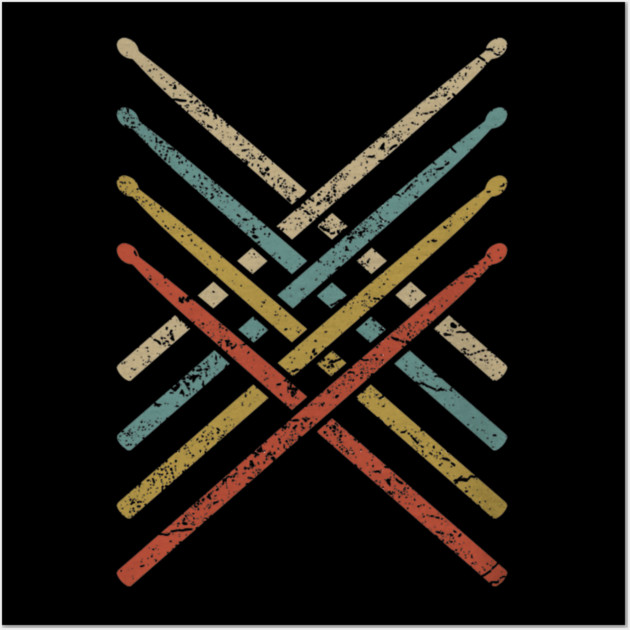 Retro Vintage Drummer 70s 80s Distressed Drum Sticks Wall Art by yangho