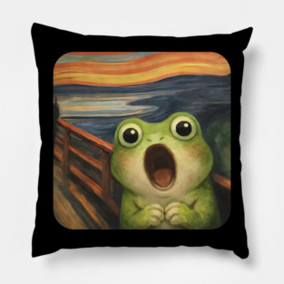 Funny Smol Frog Munch The Scream Parody design Pillow