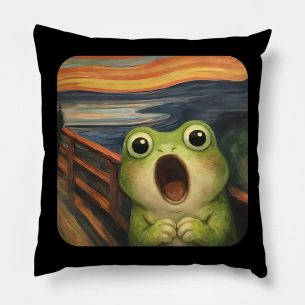 Funny Smol Frog Munch The Scream Parody design Pillow by Luxinda
