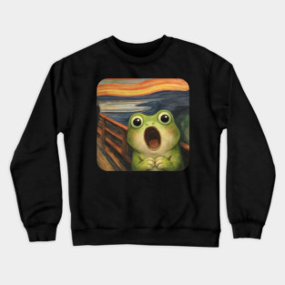 Funny Smol Frog Munch The Scream Parody design Crewneck Sweatshirt