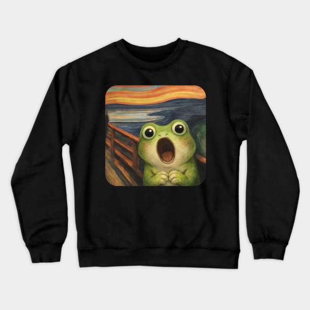 Funny Smol Frog Munch The Scream Parody design Crewneck Sweatshirt by Luxinda