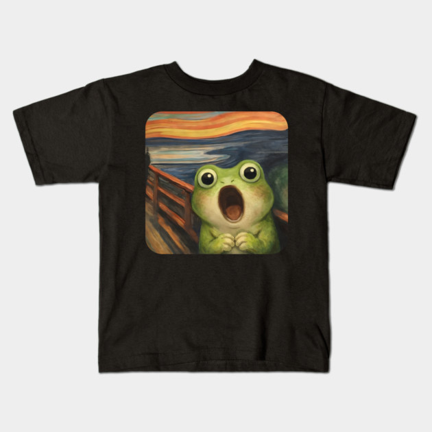 Funny Smol Frog Munch The Scream Parody design Kids T-Shirt by Luxinda