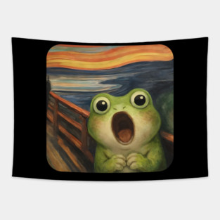Funny Smol Frog Munch The Scream Parody design Tapestry