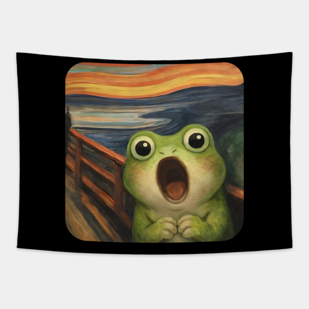 Funny Smol Frog Munch The Scream Parody design Tapestry by Luxinda