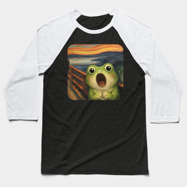 Funny Smol Frog Munch The Scream Parody design Baseball T-Shirt by Luxinda
