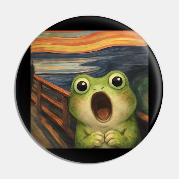 Funny Smol Frog Munch The Scream Parody design Pin by Luxinda