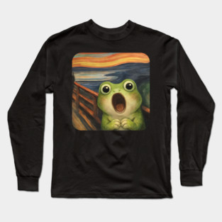 Funny Smol Frog Munch The Scream Parody design Long Sleeve T-Shirt