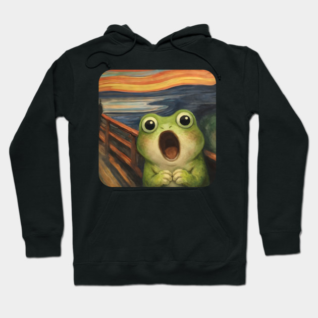 Funny Smol Frog Munch The Scream Parody design Hoodie by Luxinda