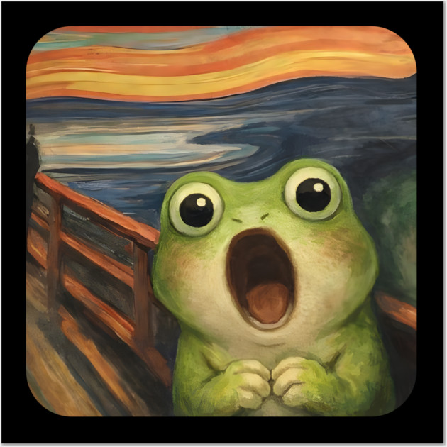 Funny Smol Frog Munch The Scream Parody design Wall Art by Luxinda