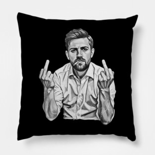 VINTAGE Leon Draisaitl Smoking MIDDLE FINGER BLACK WHITE Pillow