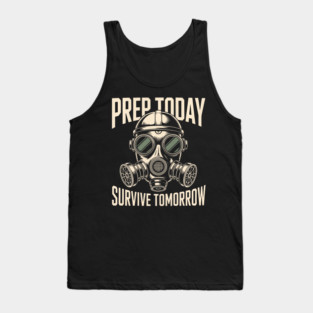 Prepper Survivalist Gas Mask Off Grid Apocalypse Humor Vintage Illustration Tank Top