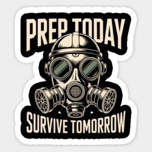 Prepper Survivalist Gas Mask Off Grid Apocalypse Humor Vintage Illustration Sticker