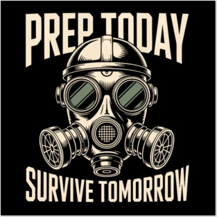 Prepper Survivalist Gas Mask Off Grid Apocalypse Humor Vintage Illustration Posters and Art