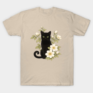 Floral Black Cat T-Shirt