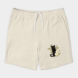 Floral Black Cat Shorts