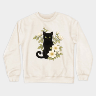 Floral Black Cat Crewneck Sweatshirt