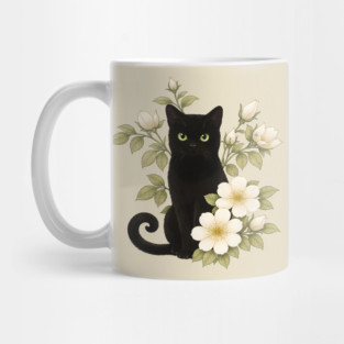 Floral Black Cat Mug