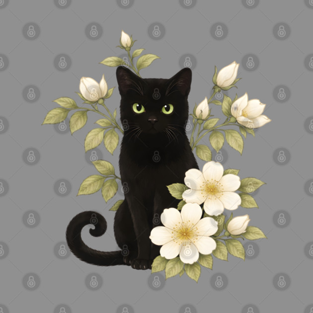 Floral Black Cat by Champanie's Store