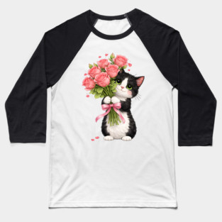 Kitten with Roses Baseball T-Shirt