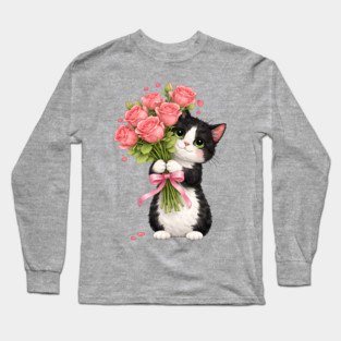Kitten with Roses Long Sleeve T-Shirt