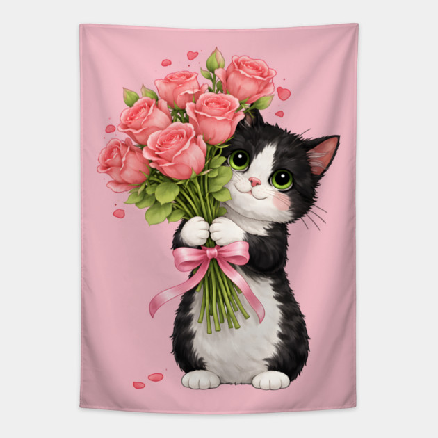 Kitten with Roses Tapestry by Champanie's Store