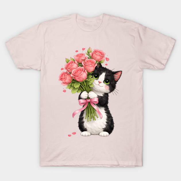 Kitten with Roses T-Shirt by Champanie's Store