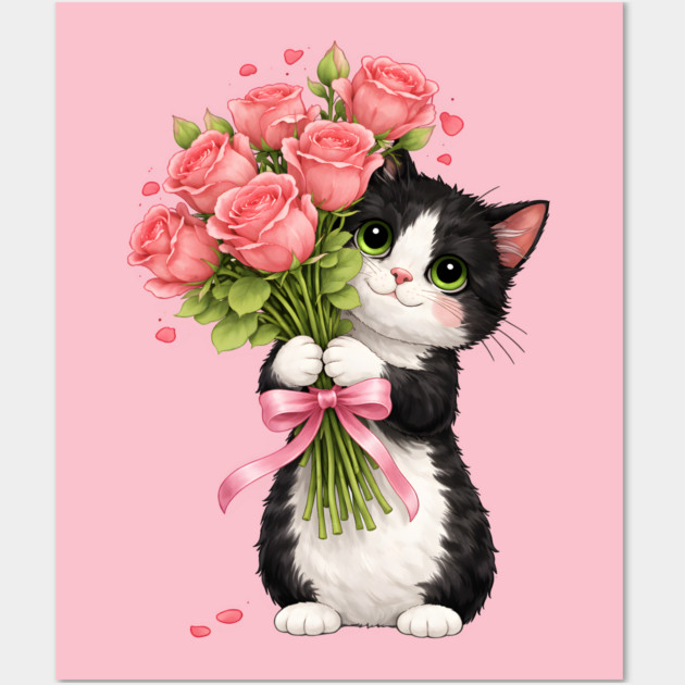 Kitten with Roses Wall Art by Champanie's Store