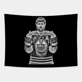 Leon Draisaitl MEMEM MIDDLE FINGER WHITE Tapestry
