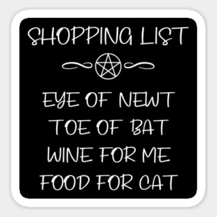 Eye of Newt, Wine, Cat Food Cheeky Witch® Shopping List Sticker