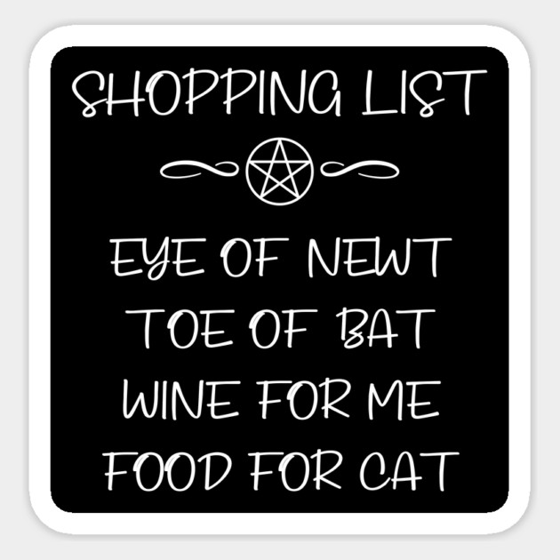 Eye of Newt, Wine, Cat Food Cheeky Witch® Shopping List Sticker by Cheeky Witch