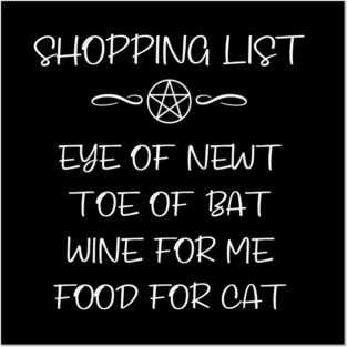 Eye of Newt, Wine, Cat Food Cheeky Witch® Shopping List Posters and Art