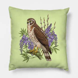 Vintage Northern Harrier Hawk Art Pillow