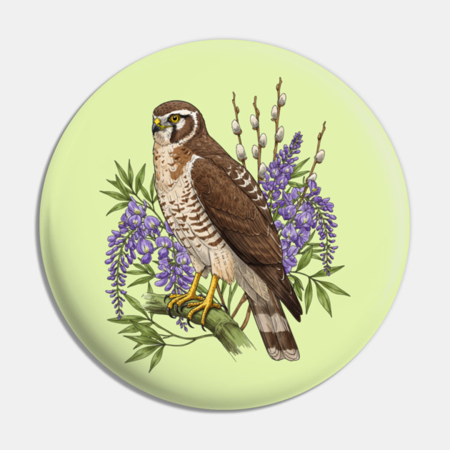 Vintage Northern Harrier Hawk Art Pin by BirdsnStuff