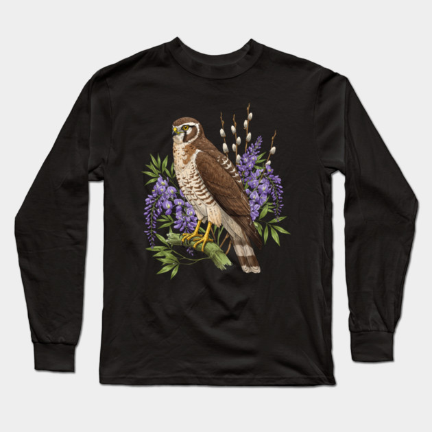 Vintage Northern Harrier Hawk Art Long Sleeve T-Shirt by BirdsnStuff