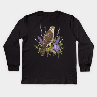 Northern Harrier Botanical Bird Kids Long Sleeve T-Shirt