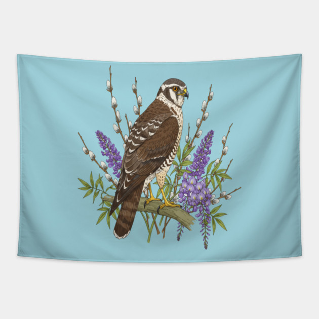 Northern Harrier Botanical Bird Tapestry by BirdsnStuff