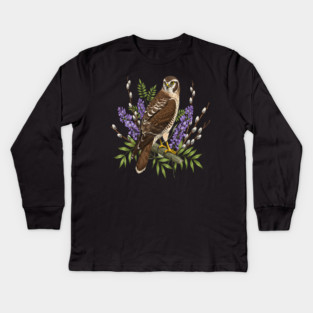 Northern Harrier Floral Perch Kids Long Sleeve T-Shirt