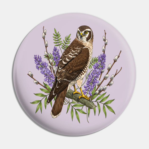Northern Harrier Floral Perch Pin by BirdsnStuff