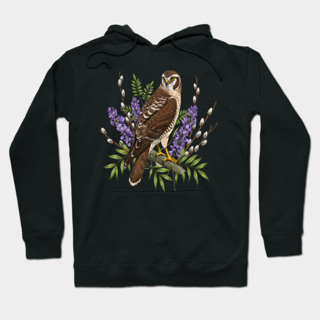 Northern Harrier Floral Perch Hoodie by BirdsnStuff
