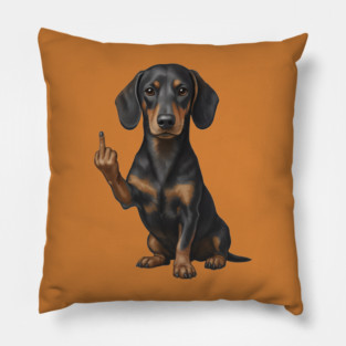 Dachshund Flipping The Bird Pillow